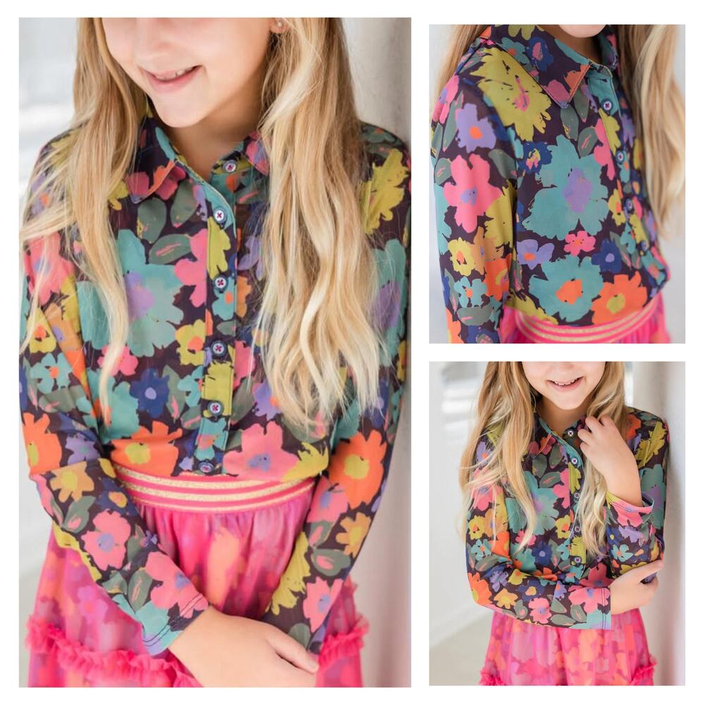NEW Finding Foxtale Girls Flower Power Blouse Size 10 Colorful Soft 70s Hippie‎